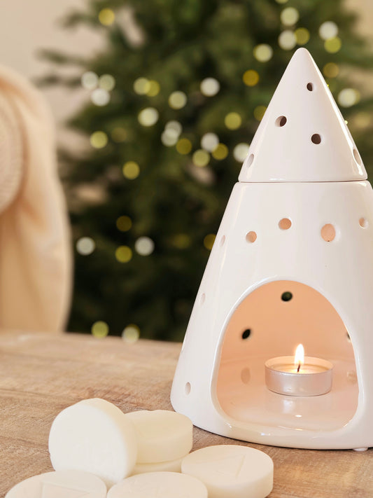 Christmas Tree Ceramic Wax Melt Burner - White