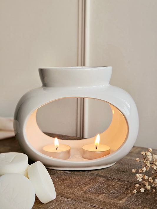 'Glow' Duo Ceramic Wax Melt Burner - White (DISCONTINUED)