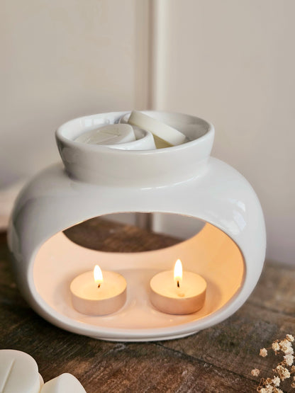 'Glow' Duo Ceramic Wax Melt Burner - White (DISCONTINUED)